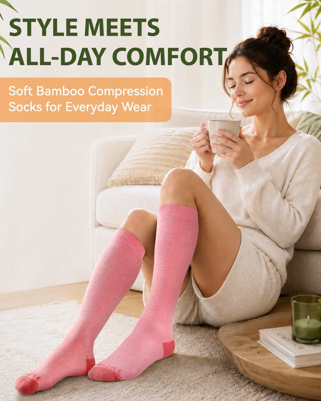 NEWZILL Bamboo Viscose Compression Socks for Women & Men 15-20 mmHg 3 Pairs Navy/Bluepolka/Blackpolka