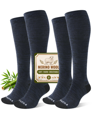NEWZILL Merino Wool Compression Socks for Women & Men 15-20 mmHg (2 Pairs) Navy