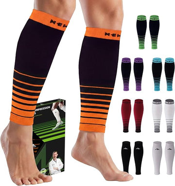 Calf  Sleeves (20-30mmHg) - Stripes Black/Orange