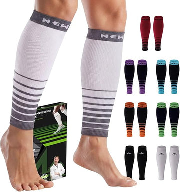 Calf  Sleeves (20-30mmHg) - Stripes White/Grey