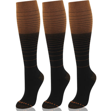 Compression Dress Socks(15-20mmHg) Copper-Infused - [3-pairs] Copper Vintage Stripes