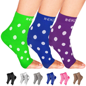 Ankle Compression Socks for Plantar Fasciitis (20-30mmHg) - [3-pairs] Green/Blue/Purple Dots