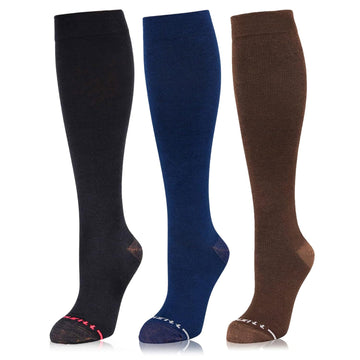 Compression Dress Socks(15-20mmHg) Copper-Infused - [3-pairs] Black/Blue/Brown