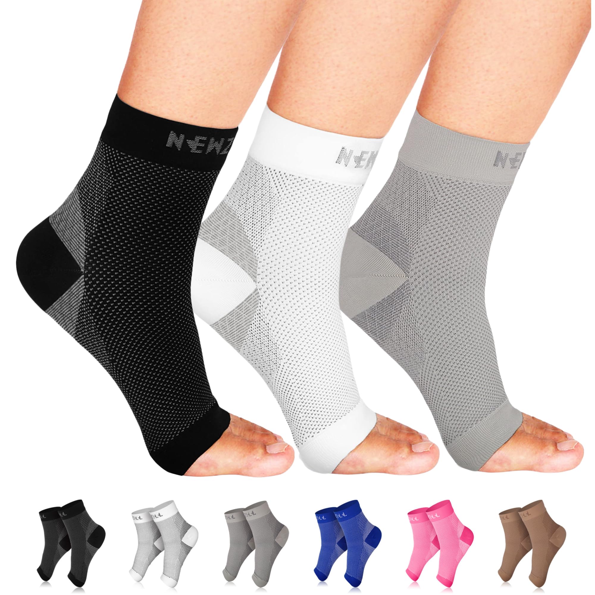 Ankle Compression Socks for Plantar Fasciitis (20-30mmHg) - [3-pairs] Black/White/Gray