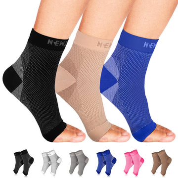 Ankle Compression Socks for Plantar Fasciitis (20-30mmHg) - [3-pairs] Black/Beige/Blue