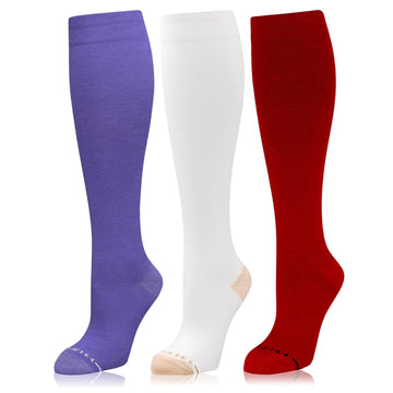 Compression Dress Socks(15-20mmHg) Copper-Infused - [3-pairs] White/Purple/Red