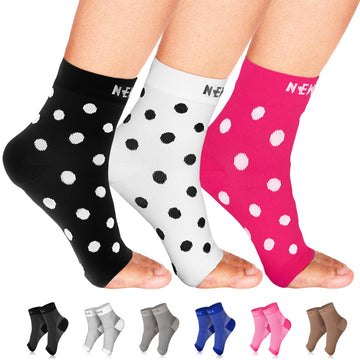 Ankle Compression Socks for Plantar Fasciitis (20-30mmHg) - [3-pairs] Black/White/Pink Dots