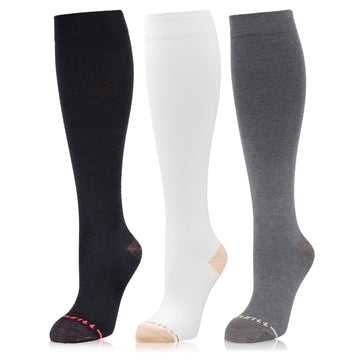 Compression Dress Socks(15-20mmHg) Copper-Infused - [3-pairs] Black/White/Gray
