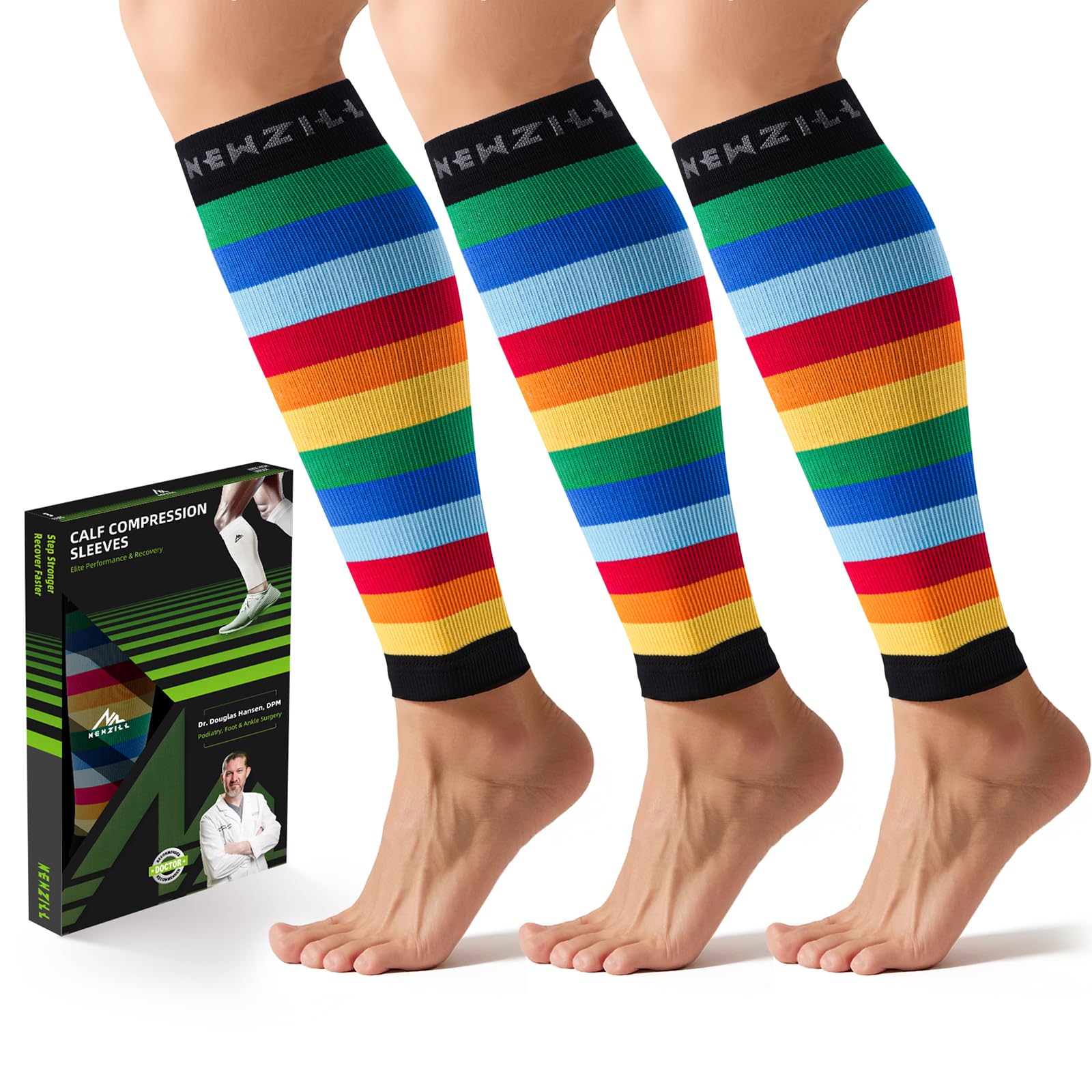 Calf Sleeves (20-30mmHg) - [3-pairs] Rainbow