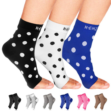 Ankle Compression Socks for Plantar Fasciitis (20-30mmHg) - [3-pairs] Black/White/Blue Dots