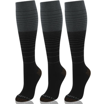 Compression Dress Socks(15-20mmHg) Copper-Infused - [3-pairs] Gray Vintage Stripes