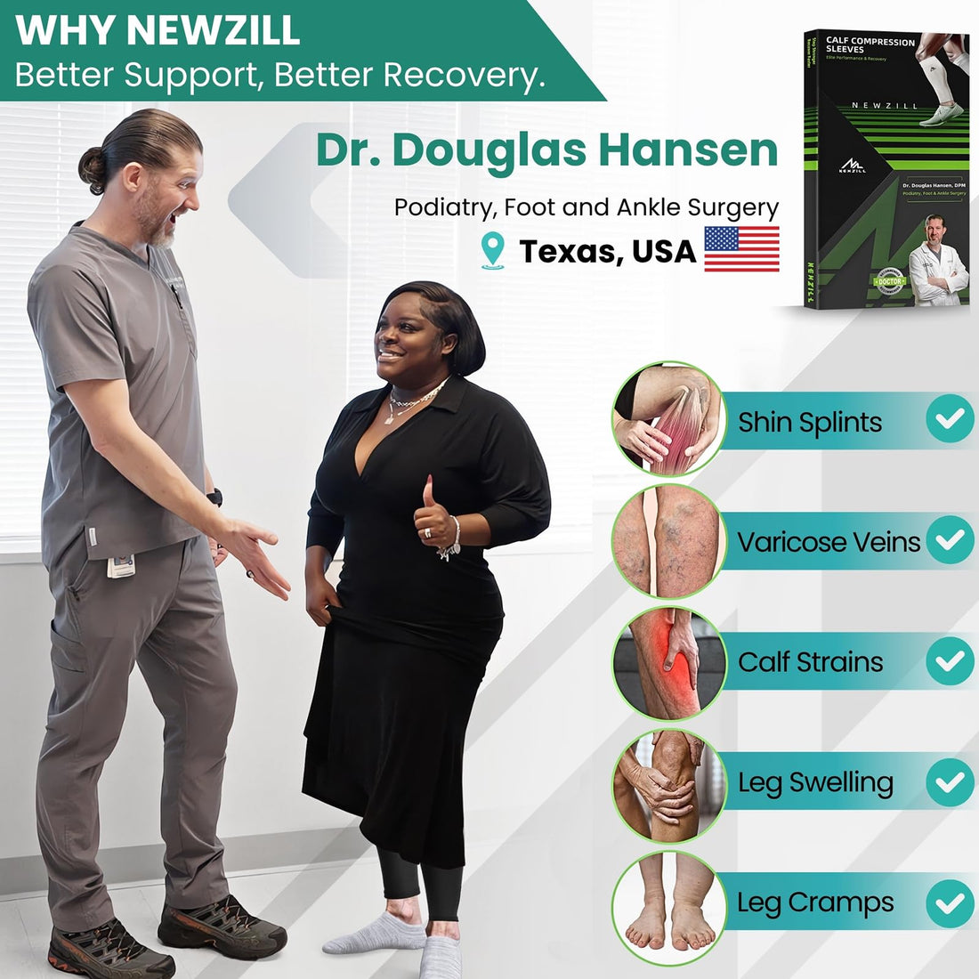 Calf Sleeves (20-30mmHg) - [3-pairs] Solid Black